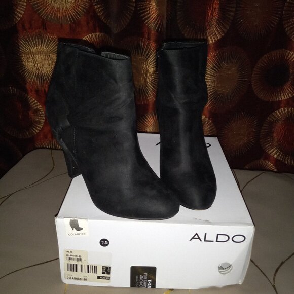 Aldo Shoes - ALDO Women Black ColarossiI-96 , Block Heel Zip-up Leather Booties Size US 7